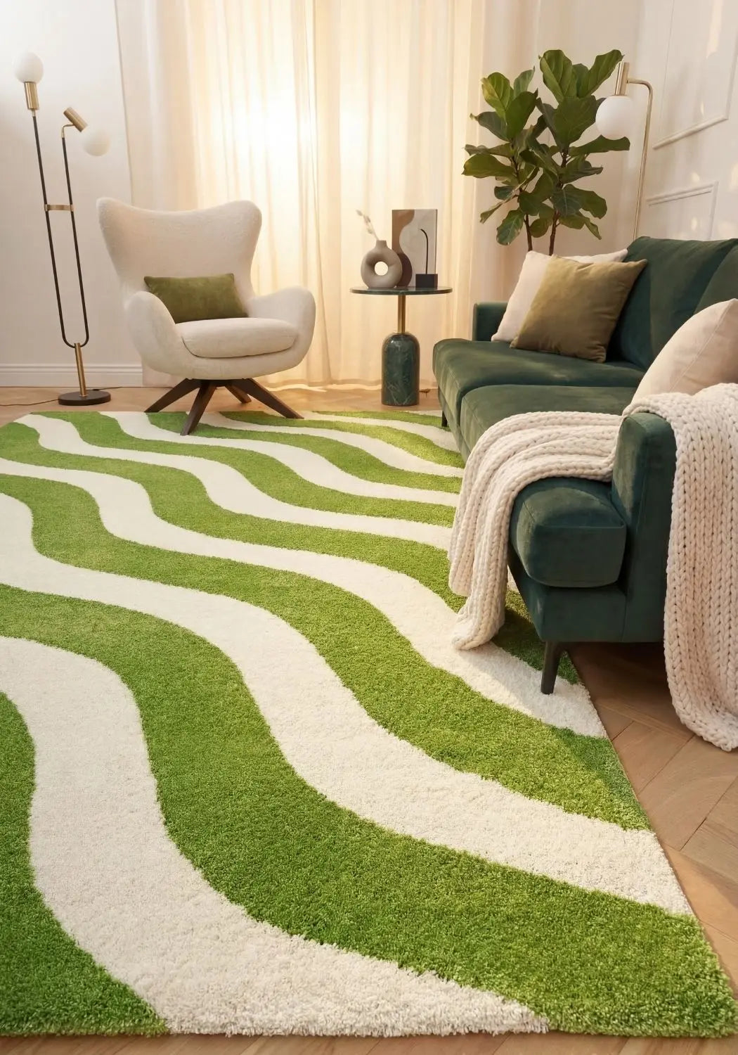 Joli Wave Green & White Rug The Rugs