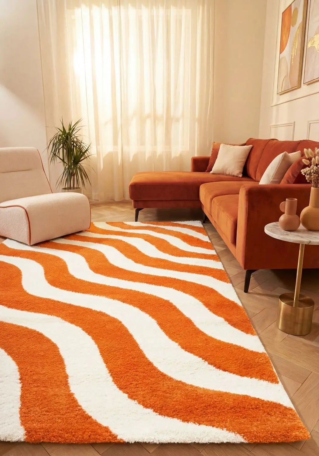 Joli Wave Orange & White Rug The Rugs