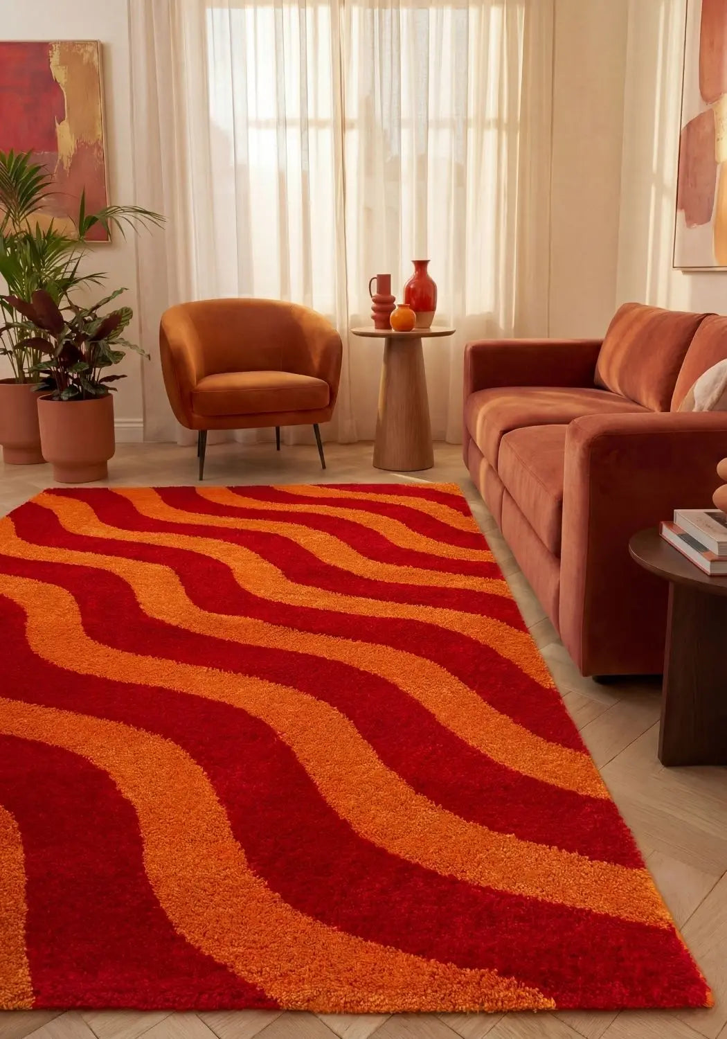 Joli Wave Red & Orange Rug The Rugs