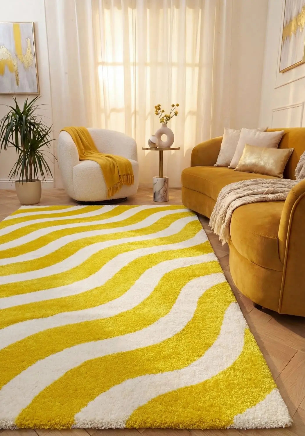 Joli Wave Yellow & White Rug The Rugs