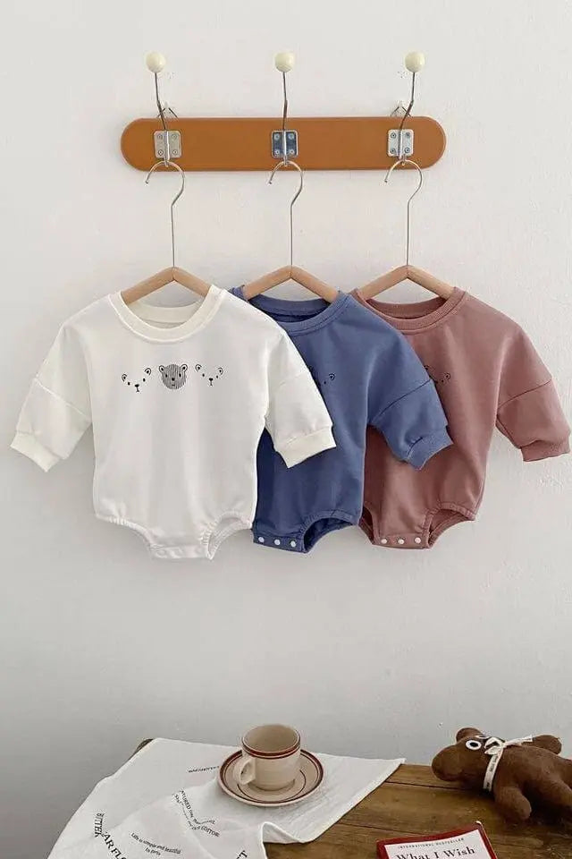 Joy Bear Bodysuit, White, Purple or Blue Cozy Crew Club