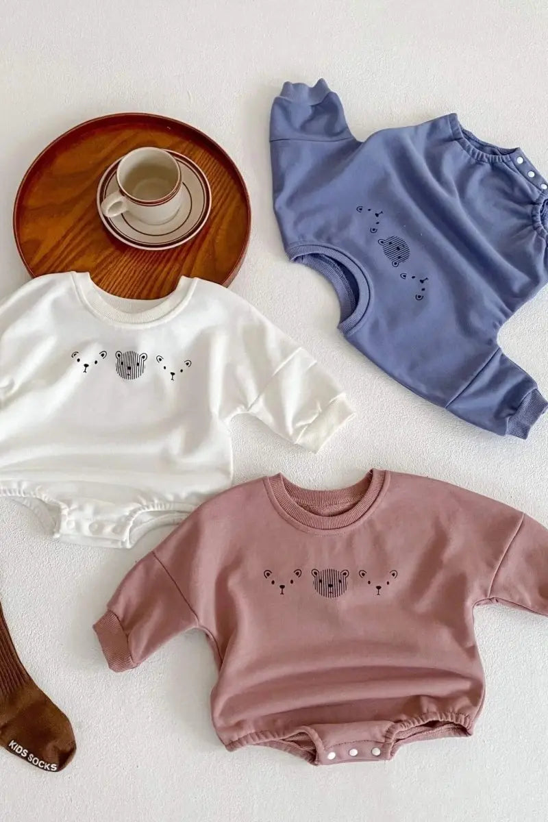 Joy Bear Bodysuit, White, Purple or Blue Cozy Crew Club