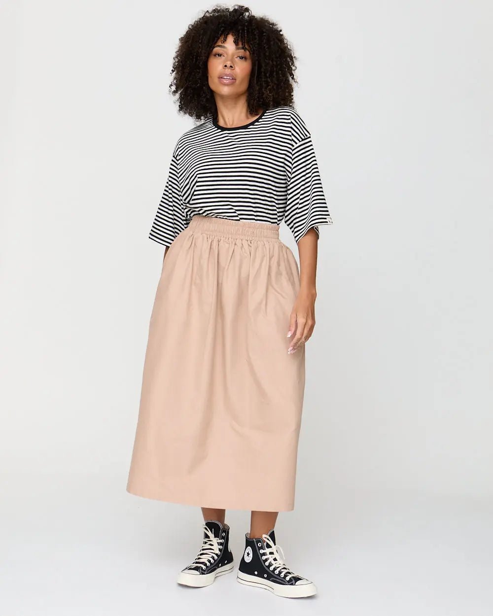 Joyce Beige Midi Skirt Turtledove London