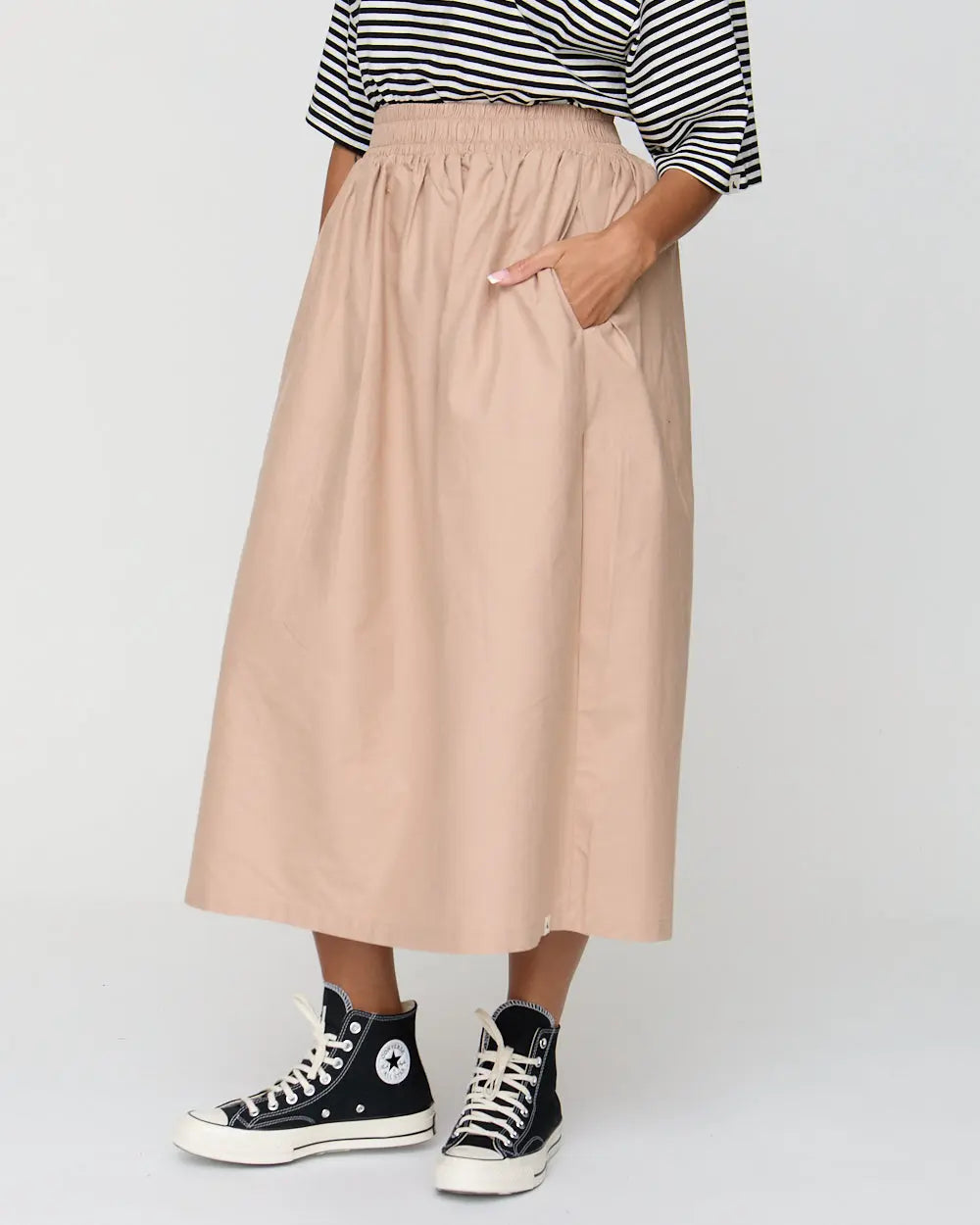 Joyce Beige Midi Skirt Turtledove London