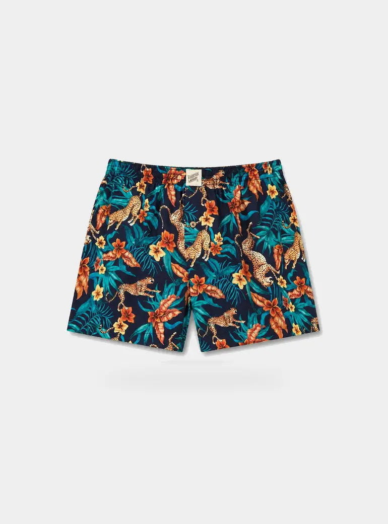 Jungle Cheetah Navy Mens Boxer Shorts Woodstock Laundry