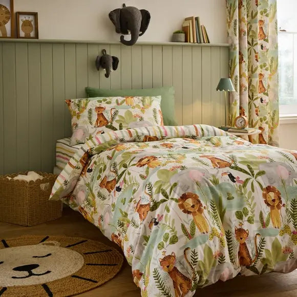 Jungle Friends 100% Cotton Reversible Duvet Cover and Pillowcase Set Dunelm