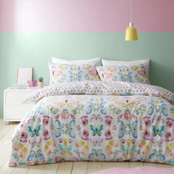 Kaleidoscope Bugs Reversible Duvet Cover and Pillowcase Set Dunelm