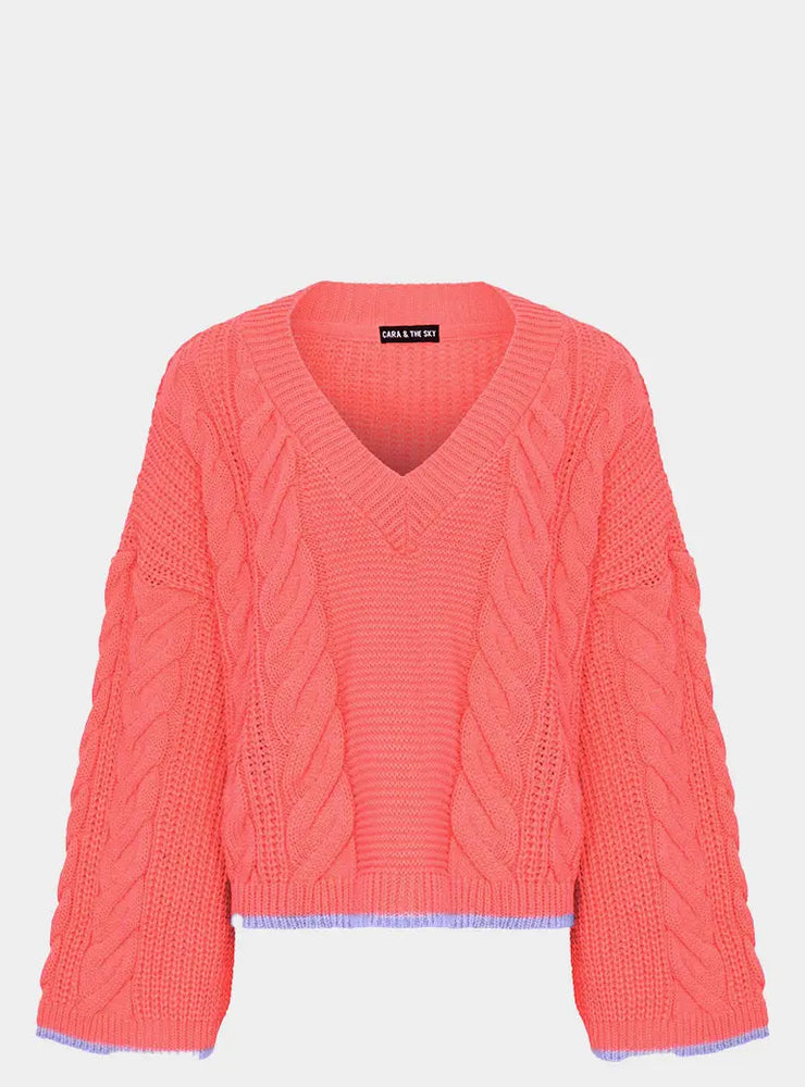 Katrina Cable v Neck Jumper - Coral Cara & The Sky