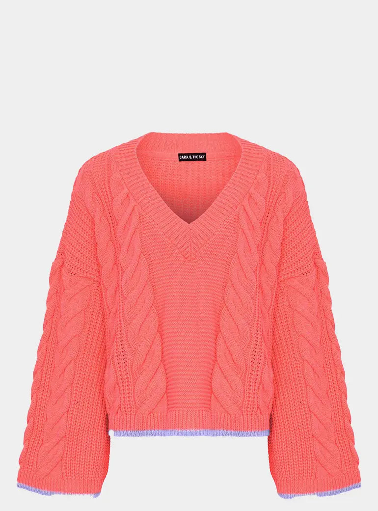 Katrina Cable v Neck Jumper - Coral Cara & The Sky