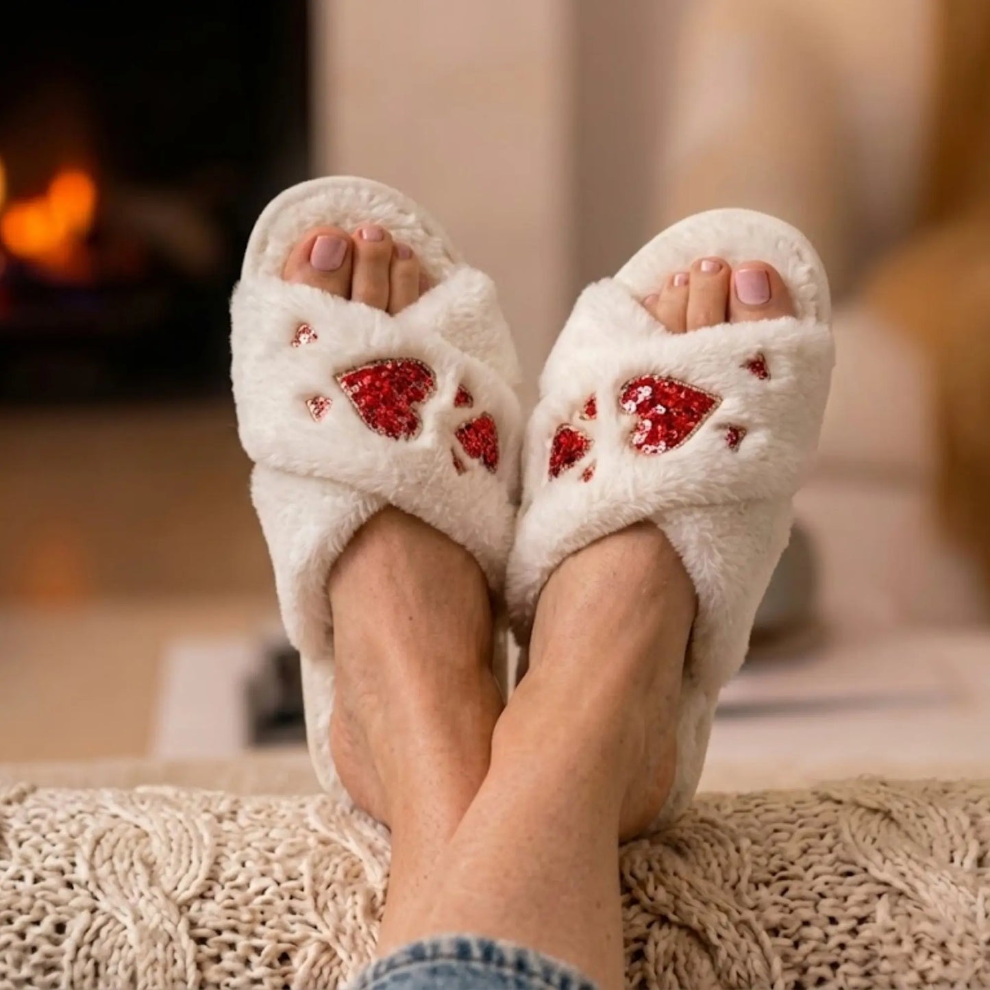 Kaylee Cream Luxury Plush Diamanté Embellished Handmade Slipper Rettrose