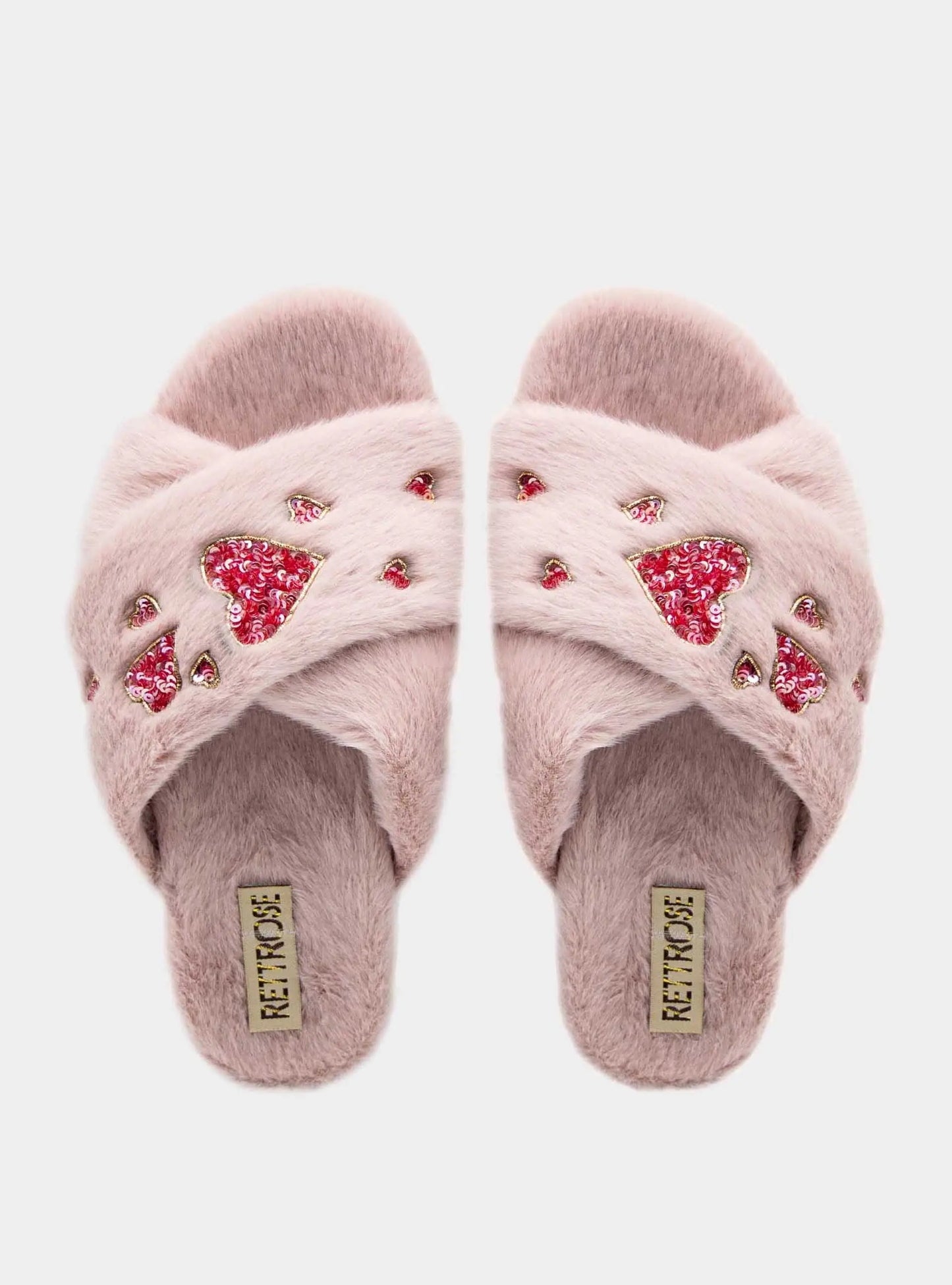 Kaylee Dusky Pink Luxury Plush Diamanté Embellished Handmade Slipper Rettrose