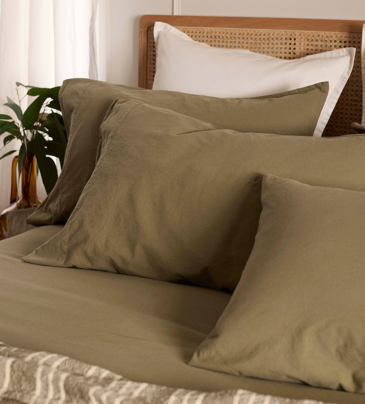 Khaki Green Simply Organic Cotton Fitted Sheet - The Secret Linen Store
