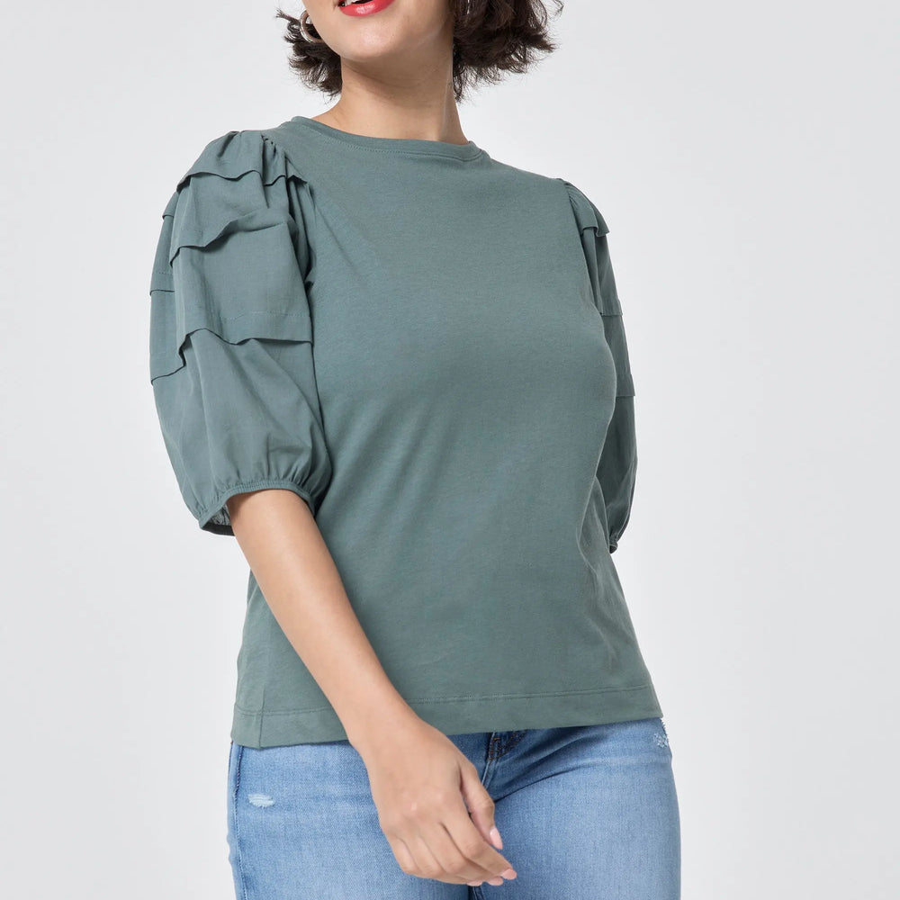 Khaki Pintuck Sleeve T-Shirt Scamp & Dude