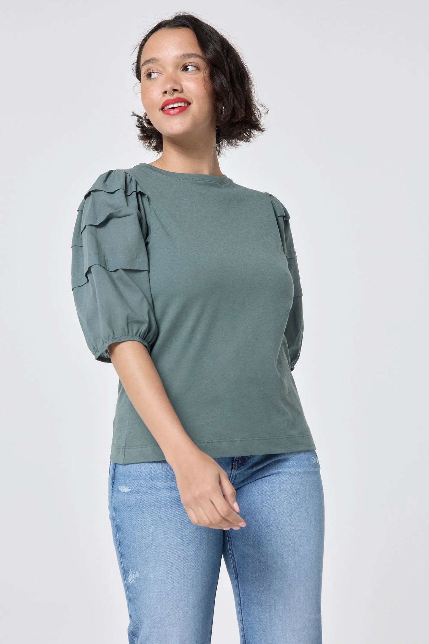 Khaki Pintuck Sleeve T-Shirt Scamp & Dude