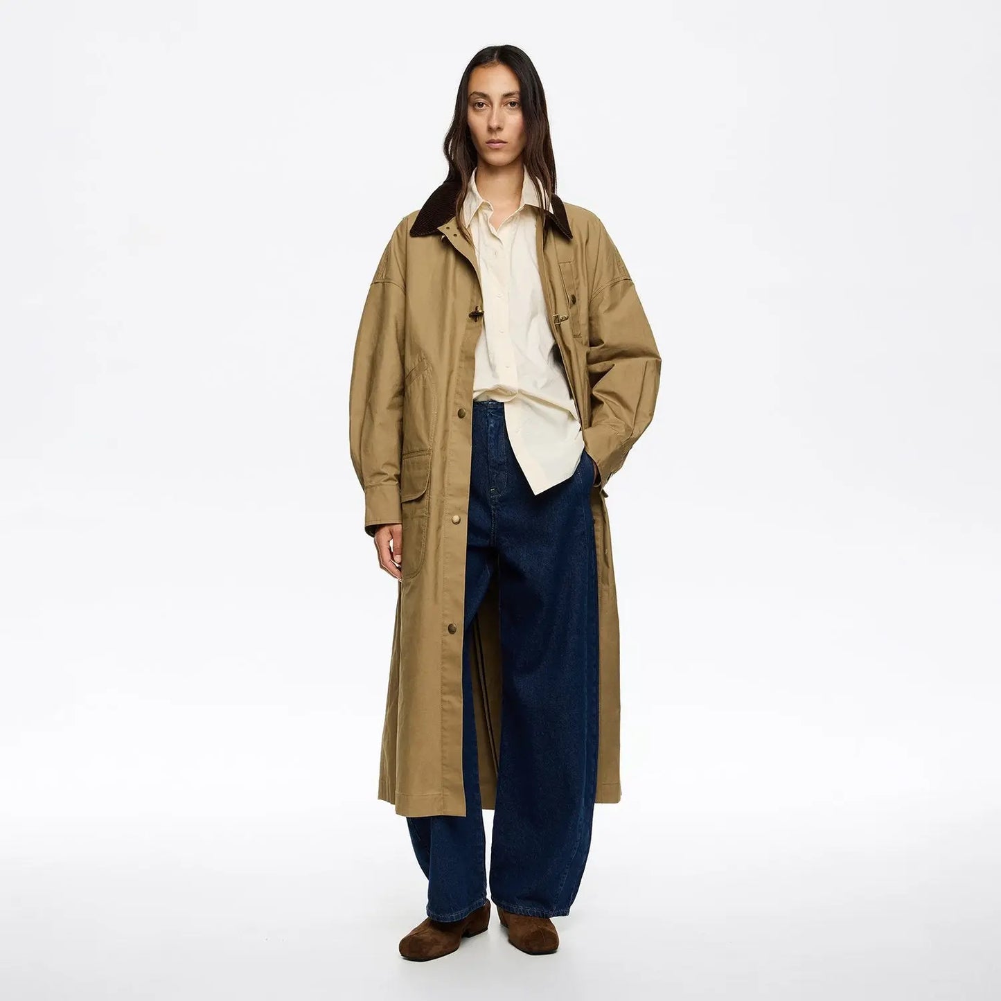 Khaki maxi length trench Bimba y Lola UK