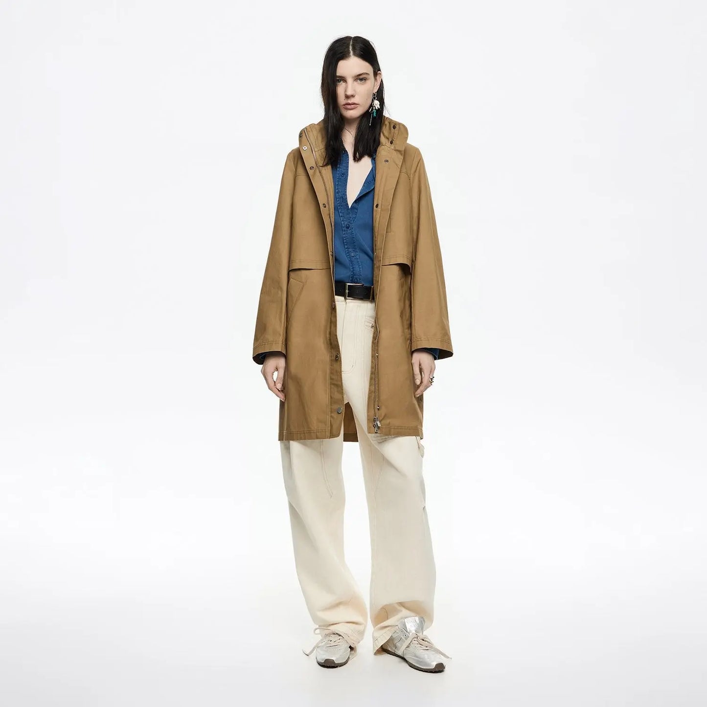 Khaki technical cotton straight trench Bimba y Lola UK