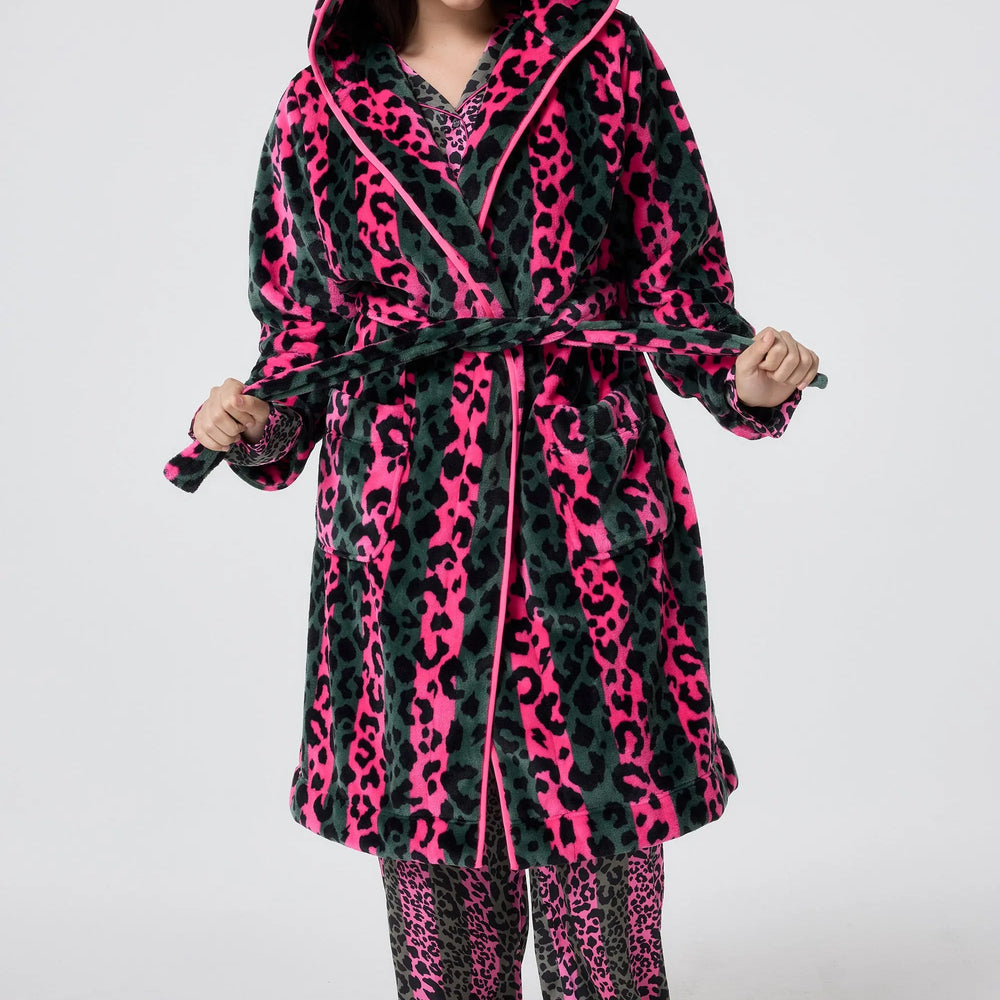 Khaki with Pink Stripe and Leopard Dressing Gown Scamp & Dude