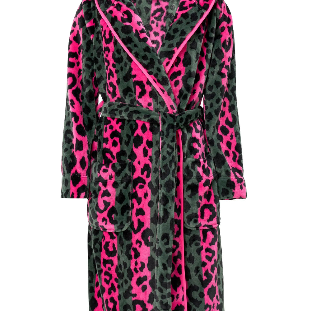 Khaki with Pink Stripe and Leopard Dressing Gown Scamp & Dude