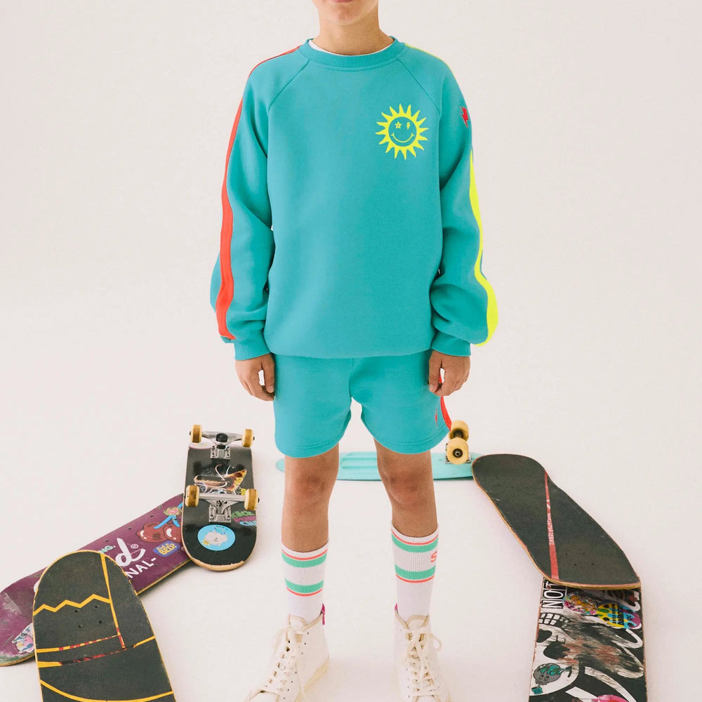 Kids Bright Green with Neon Coral Colourblock Sweatshirt Scamp & Dude