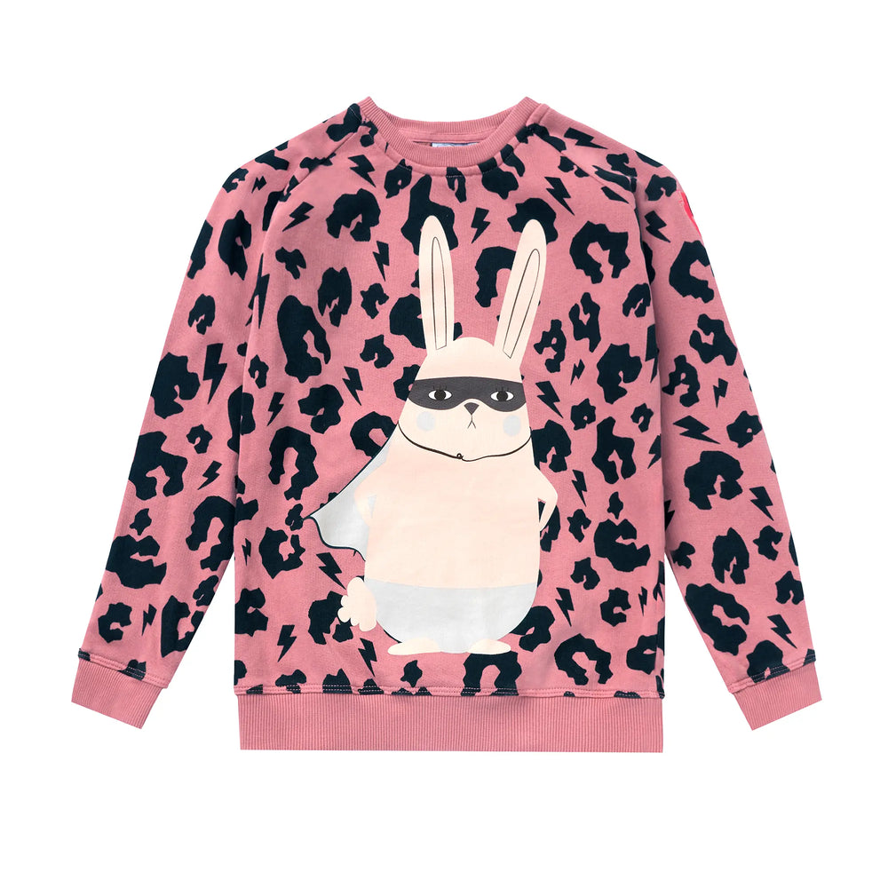 Kids Coral with Black Leopard Bunny Graphic Classic Sweatshirt Scamp & Dude