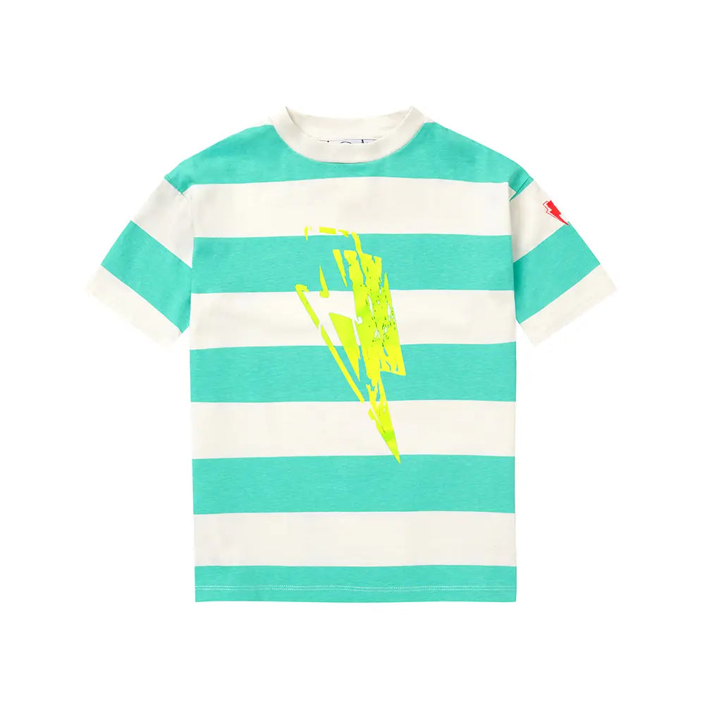 Kids Green and White Stripe with Yellow Bolt Oversized T-Shirt Scamp & Dude