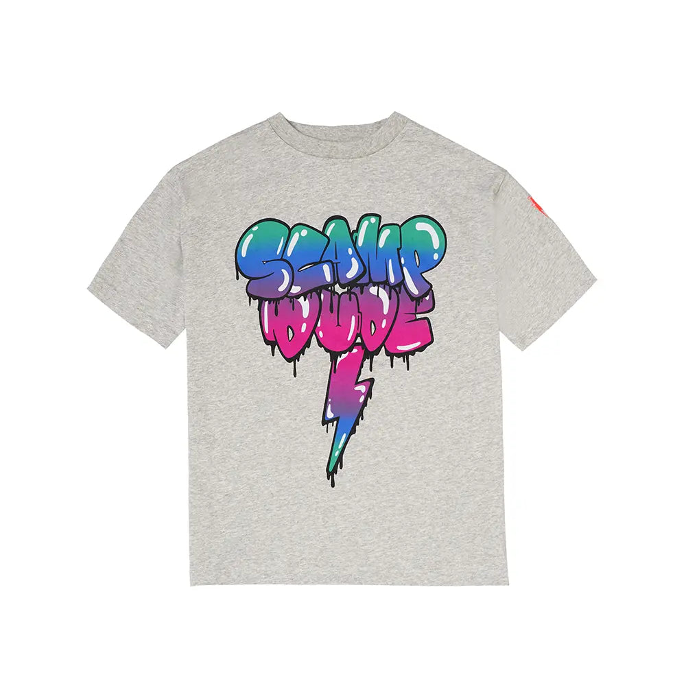 Kids Grey Marl Bubble Graffiti Slogan Oversized T-Shirt Scamp & Dude