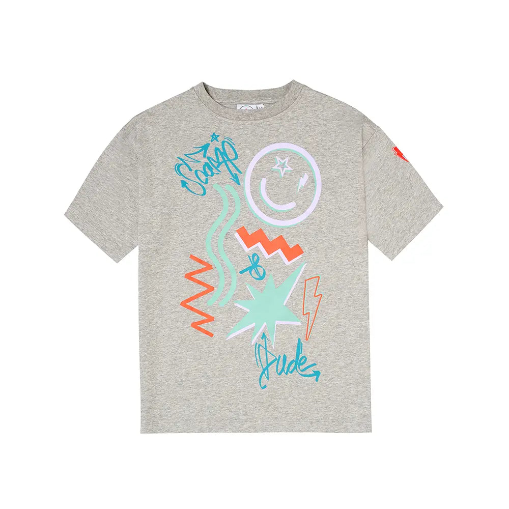 Kids Grey Marl Graffiti Print Oversized T-Shirt Scamp & Dude