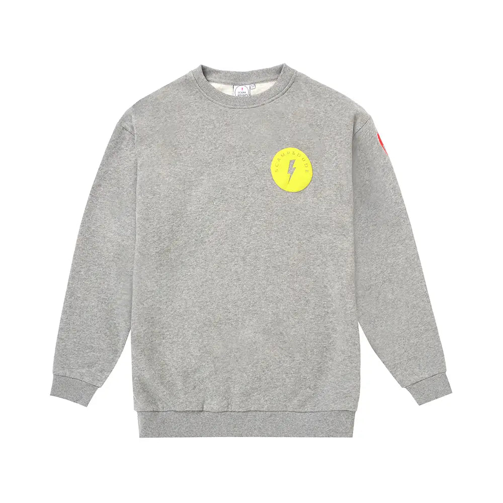Kids Grey Marl Logo and Yellow Smiley Face Print Relaxed Sweatshirt Scamp & Dude