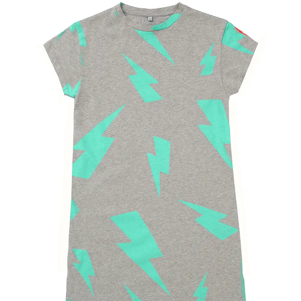 Kids Grey Marl with Green Bolt T-Shirt Dress Scamp & Dude