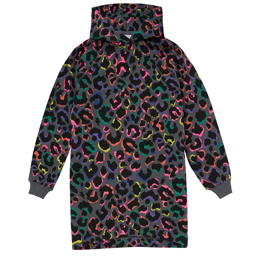 Kids Grey with Rainbow Shadow Leopard Longer Line Hoodie Scamp & Dude