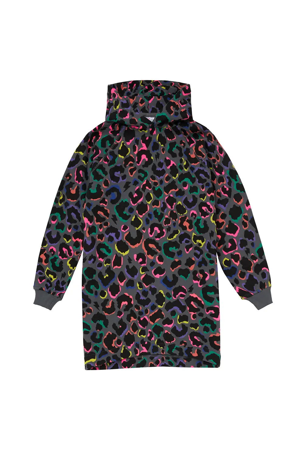 Kids Grey with Rainbow Shadow Leopard Longer Line Hoodie Scamp & Dude