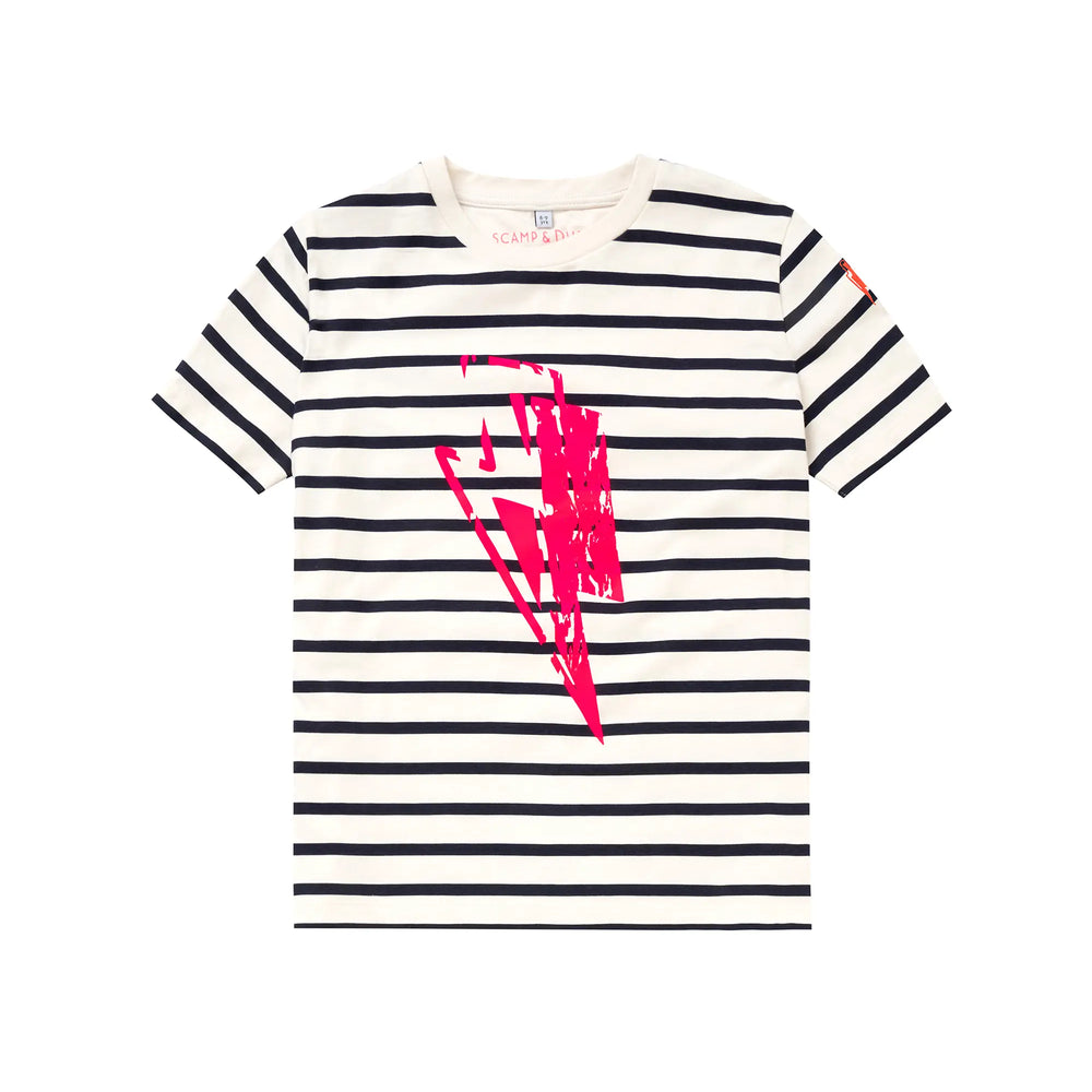 Kids Ivory with Navy Stripe and Glitch Bolt Classic T-Shirt Scamp & Dude