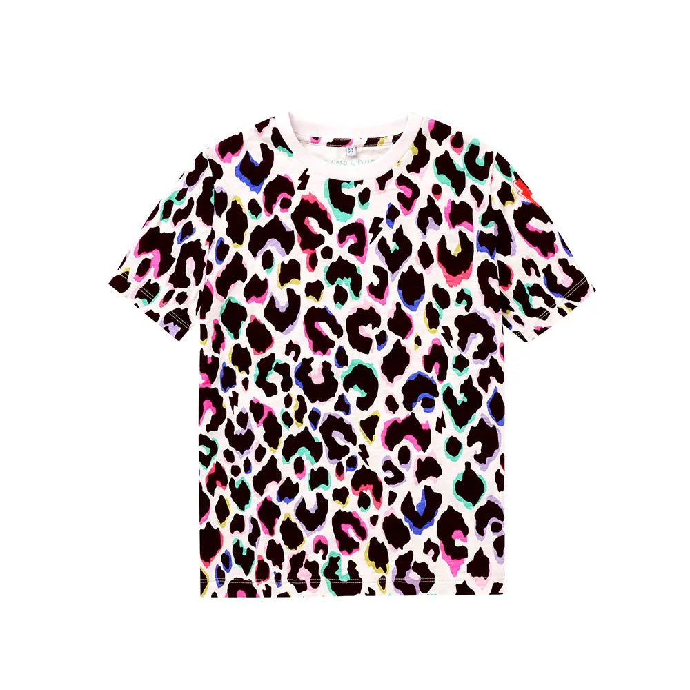 Kids Ivory with Rainbow Shadow Leopard Classic T-Shirt Scamp & Dude