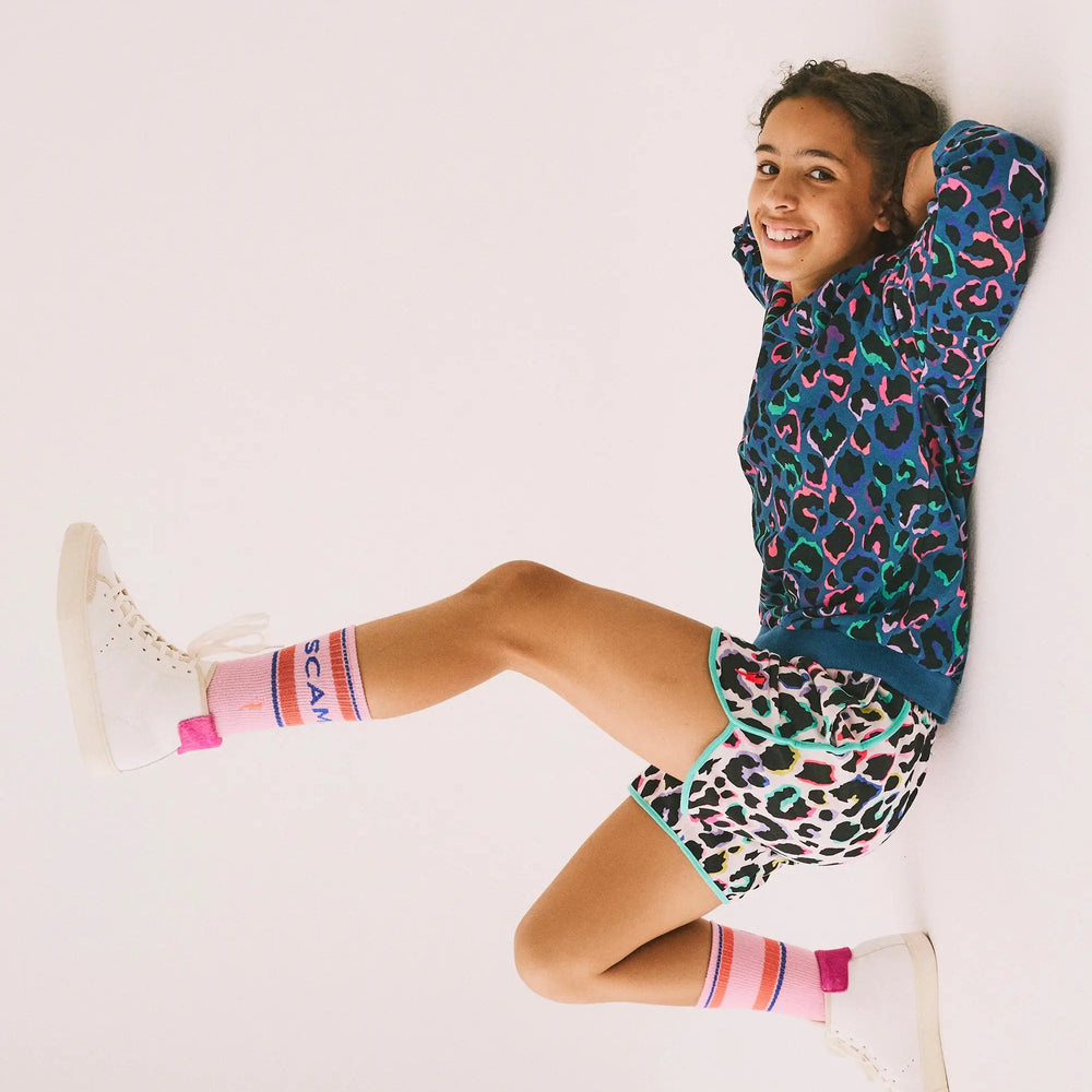 Kids Ivory with Rainbow Shadow Leopard Shorts Scamp & Dude