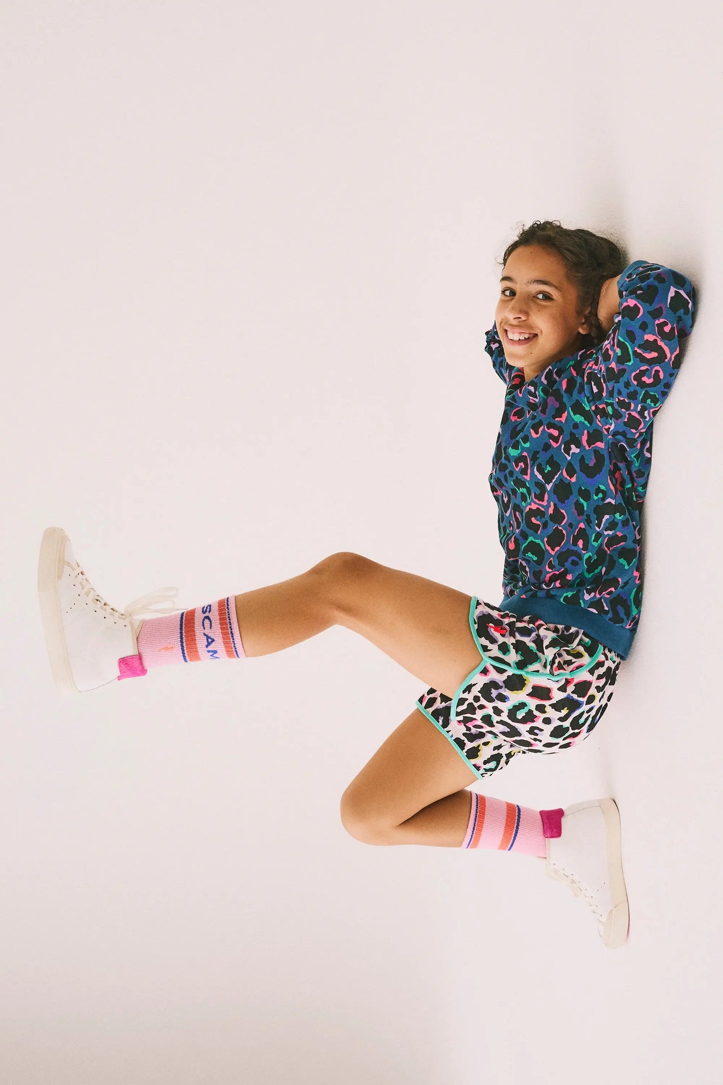 Kids Ivory with Rainbow Shadow Leopard Shorts Scamp & Dude