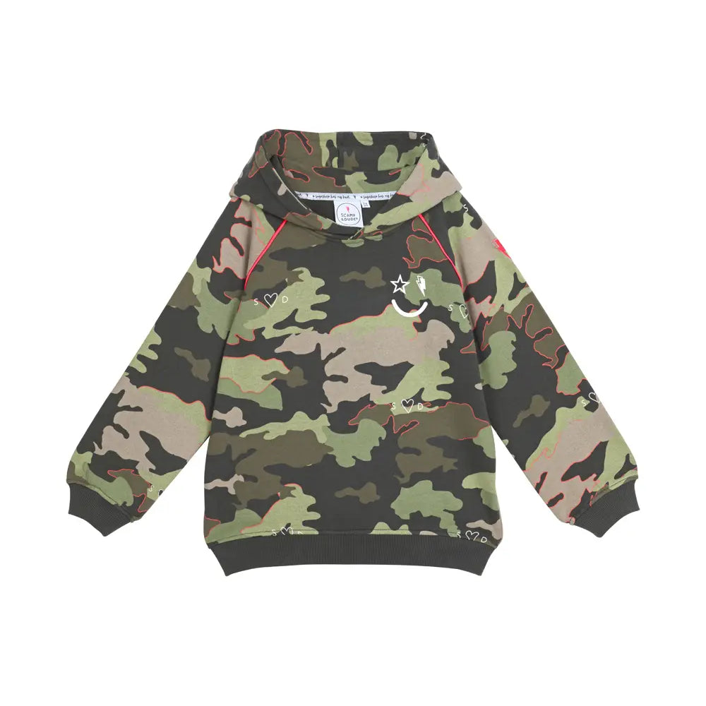 Kids Khaki Camo Print with Smiley Face Hoodie Scamp & Dude