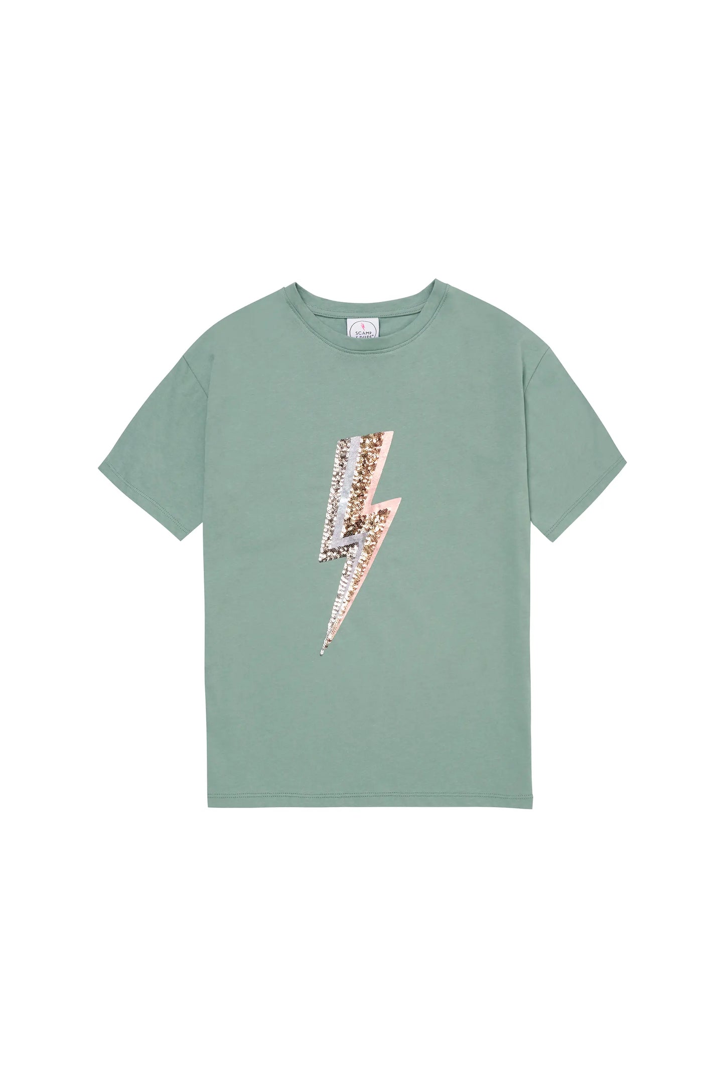 Kids Khaki with Multi Coloured Sequin and Foil Lightning Bolt T-Shirt Scamp & Dude
