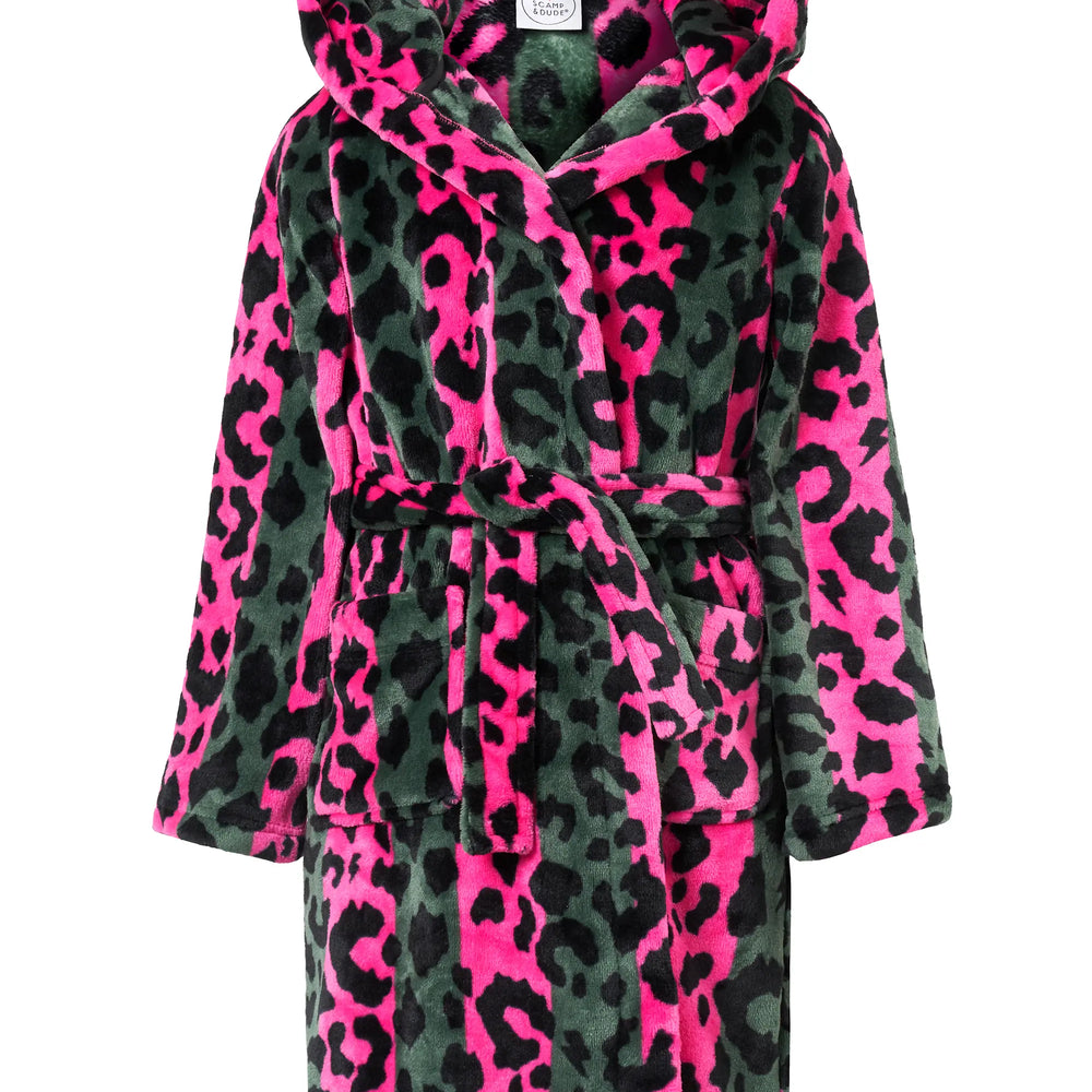 Kids Khaki with Pink Stripe and Leopard Dressing Gown Scamp & Dude