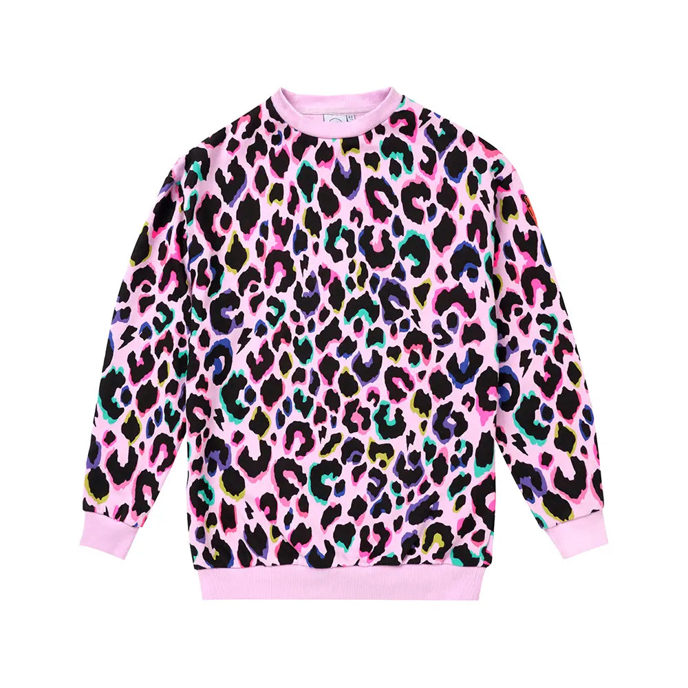 Kids Lilac with Rainbow Shadow Leopard Oversized Sweatshirt Scamp & Dude