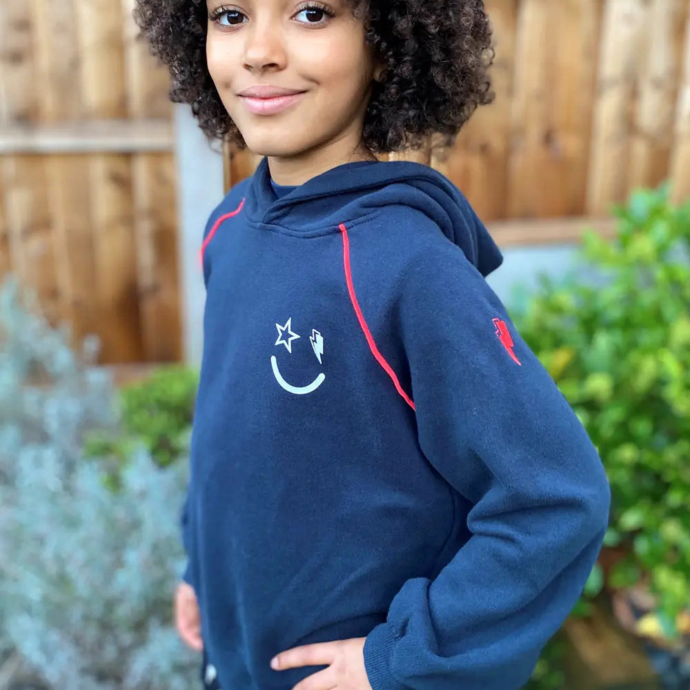 Kids Navy Smiley Face Logo Hoodie Scamp & Dude