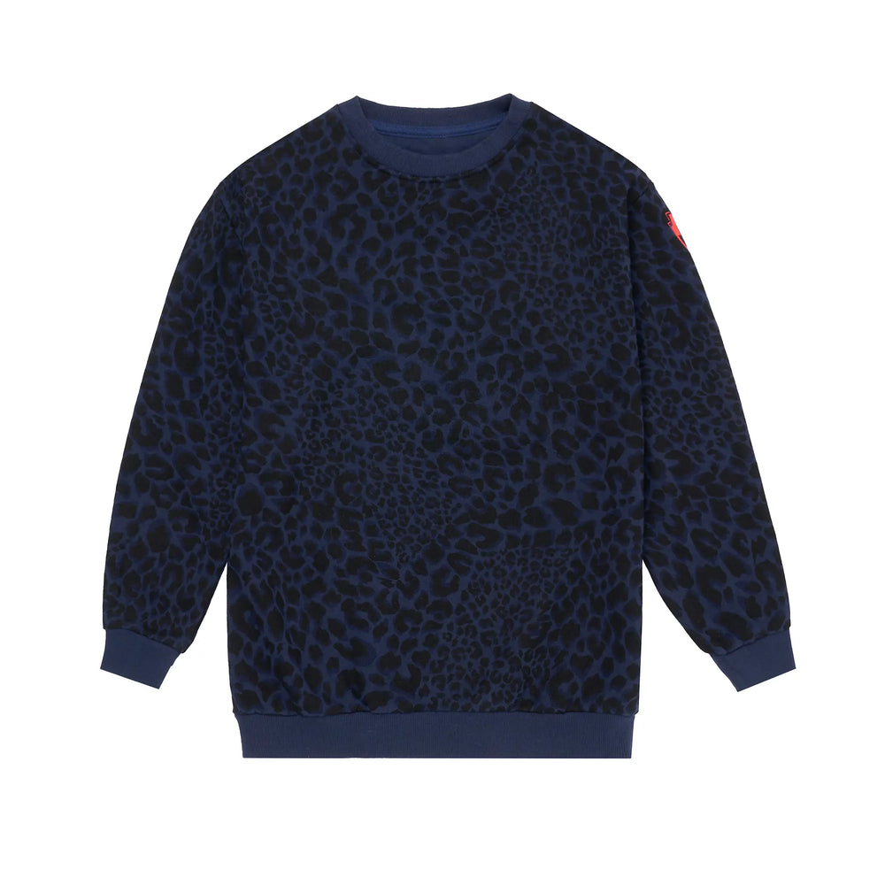Kids Navy with Black Rock and Roll Leopard Oversized Sweatshirt Scamp & Dude