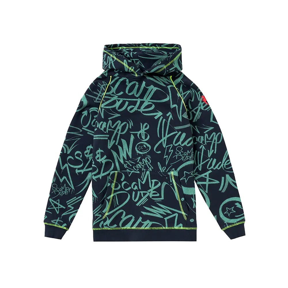 Kids Navy with Khaki Graffiti Oversized Hoodie Scamp & Dude