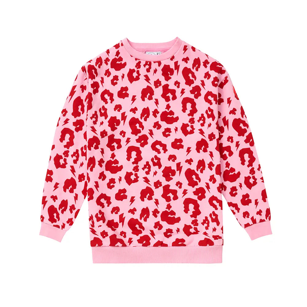 Kids Pink with Red Leopard Oversized Sweatshirt Scamp & Dude