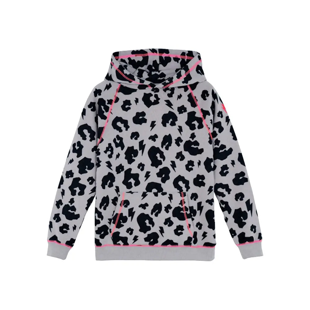 Kids Stone Grey with Black Leopard Oversized Hoodie Scamp & Dude