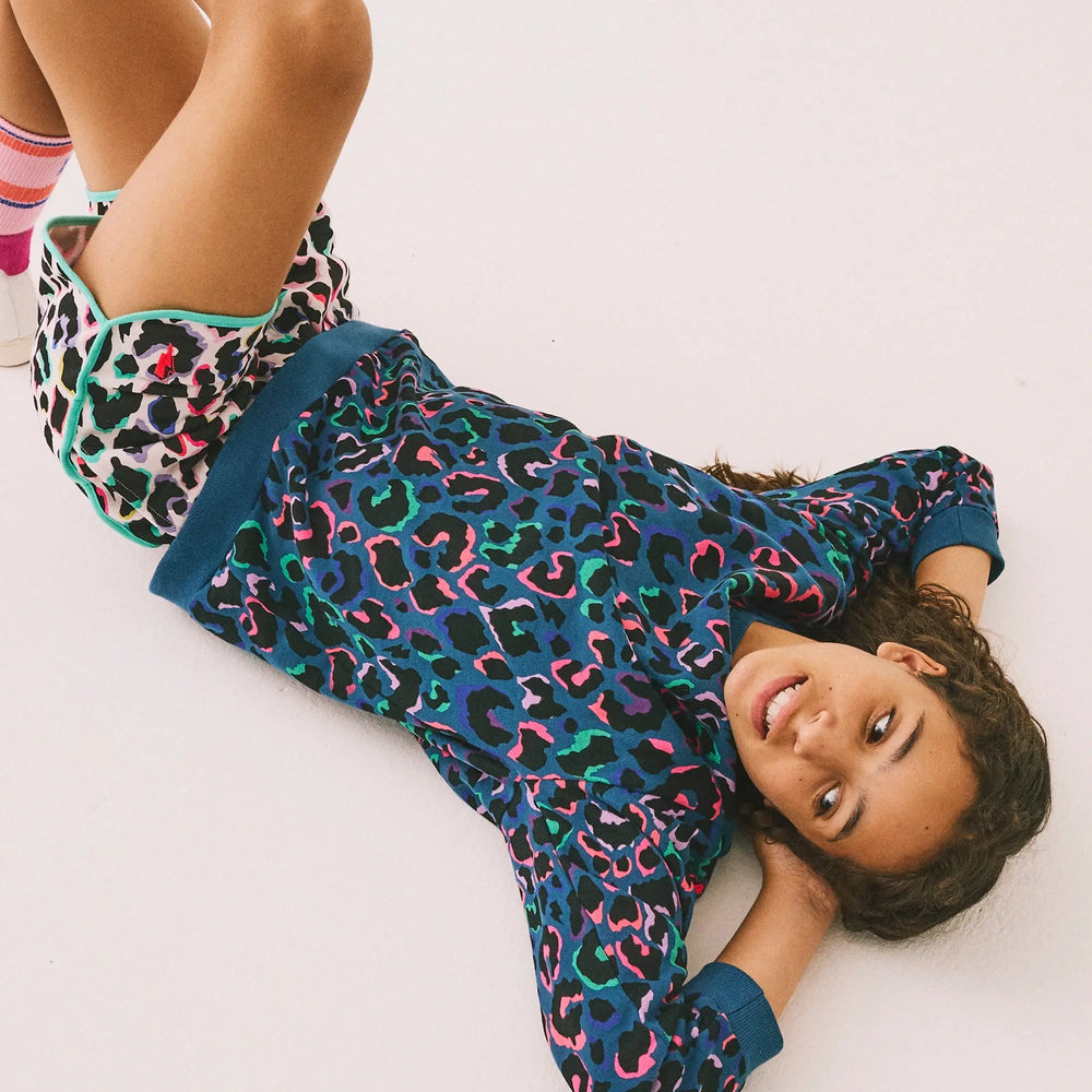 Kids Teal with Rainbow Shadow Leopard Oversized Sweatshirt Scamp & Dude