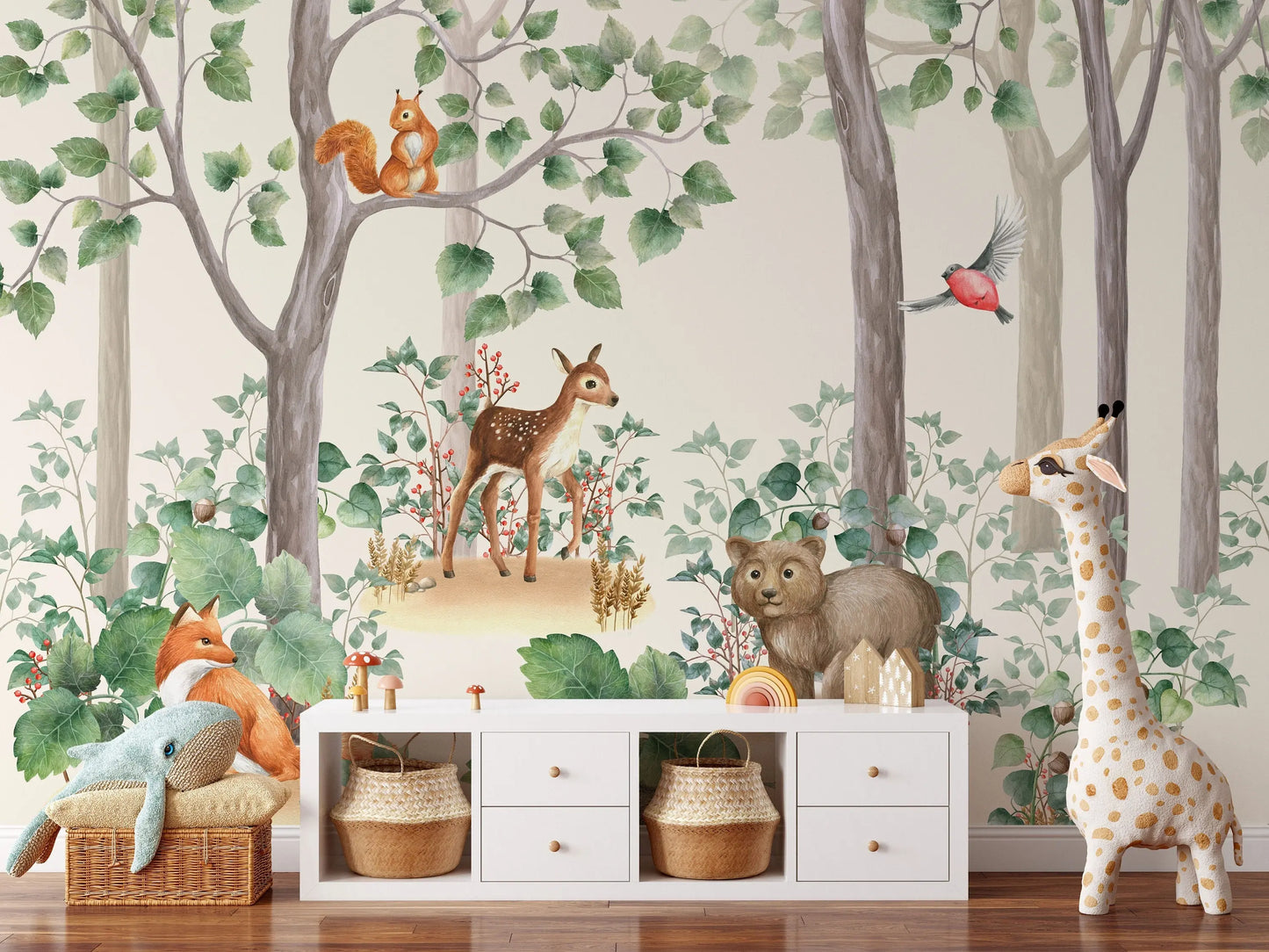 Kids Wallpaper Peel and Stick | Kids Watercolor Forest Wall Mural ClickWalls