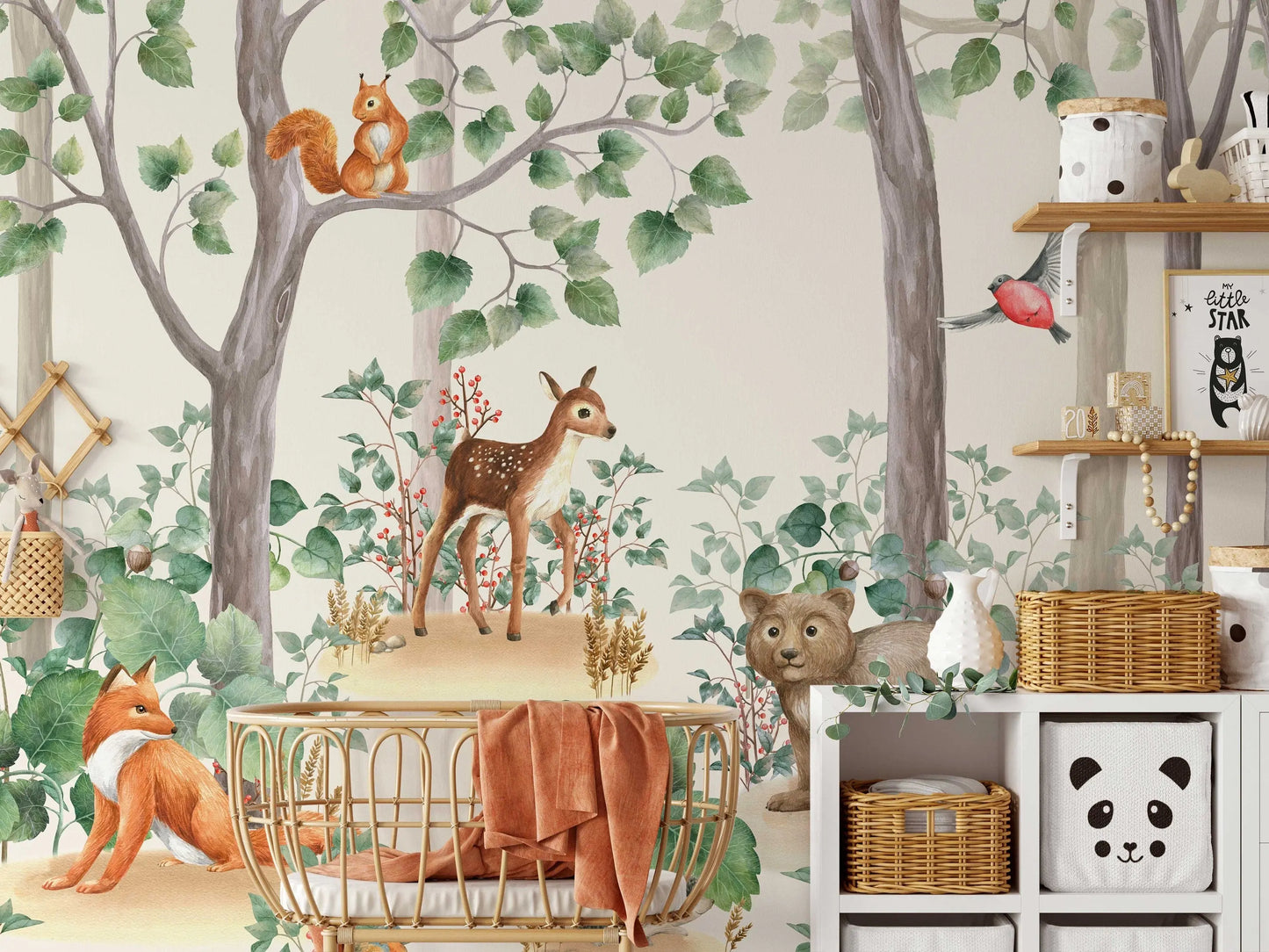Kids Wallpaper Peel and Stick | Kids Watercolor Forest Wall Mural ClickWalls