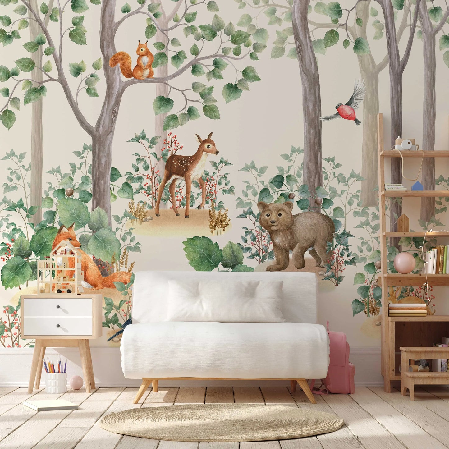Kids Wallpaper Peel and Stick | Kids Watercolor Forest Wall Mural ClickWalls