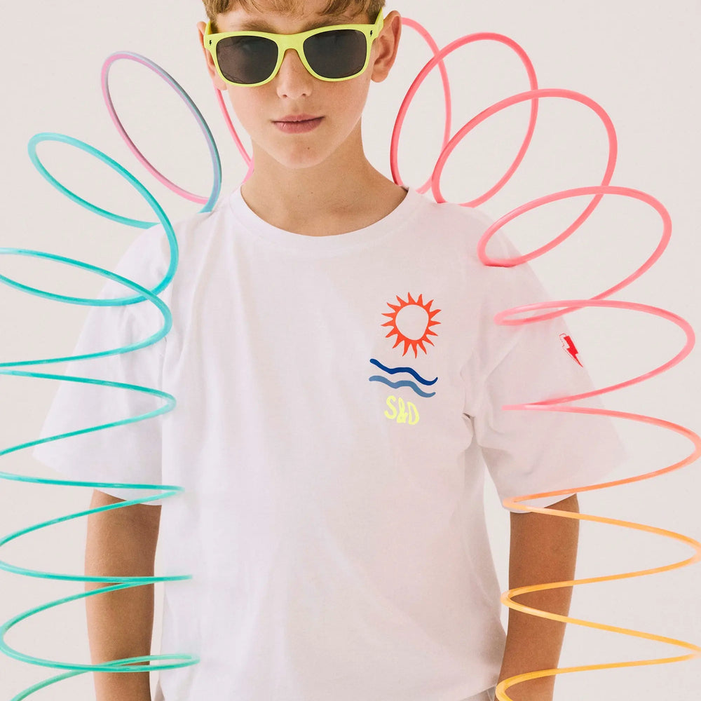 Kids White Sun Graphic T-Shirt Scamp & Dude
