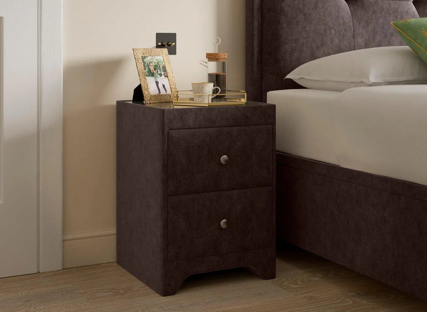 Kimberley Upholstered Bedside Table - Brown Dreams